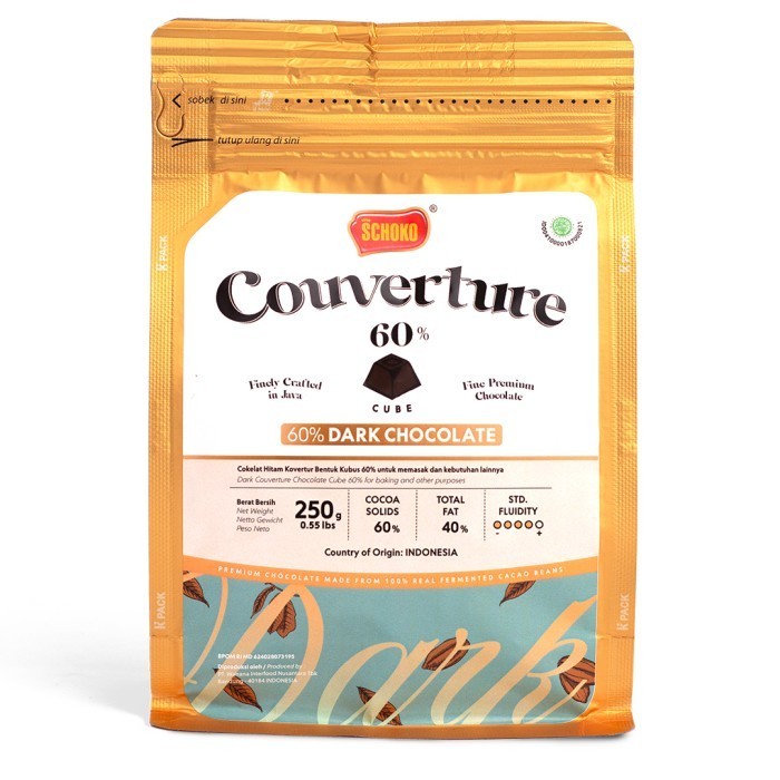 

Ready SCHOKO Dark 60% Couverture Cube - 250 Gr / Coklat Kovertur Bentuk Dadu
