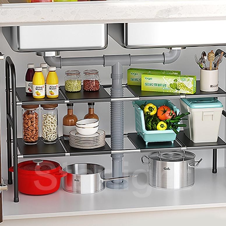 Rak Panci Bawah Wastafel Rak Kolong Kitchen Set Rak Penyimpanan Dapur Serbaguna Rak Bawah Sinki Stai