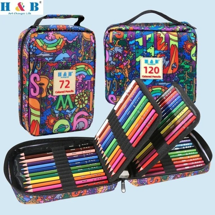 

H & B PENSIL WARNA 72 & 120 DENGAN TAS / H & B OILY PENCILS ZIPPER BAG