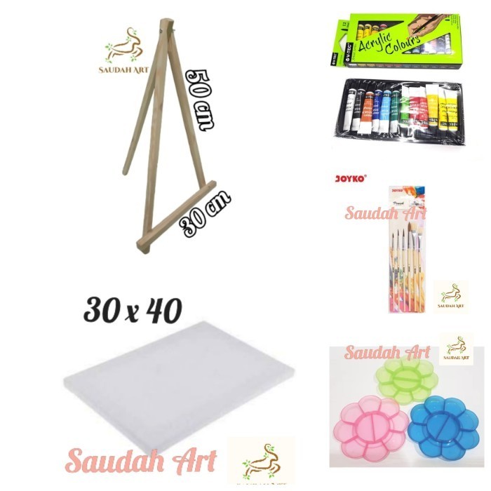 

PAKET LUKIS LENGKAP (KANVAS 30X40,PALET,KUAS,CAT AKRILIK,EASEL)