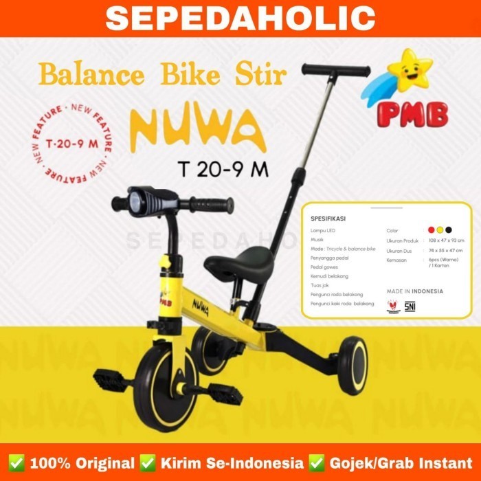 Sepeda Roda Tiga 3 Push Balance Bike Pmb Nuwa T20-9M Tricycle Anak