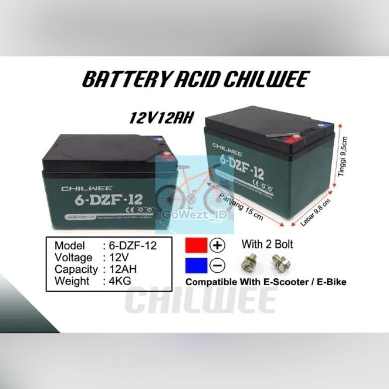 Baterai Aki Sepeda Listrik Battery Acid Chilwee 12V 12AH Battery E-Bike E-Scooter Tianneng Original 