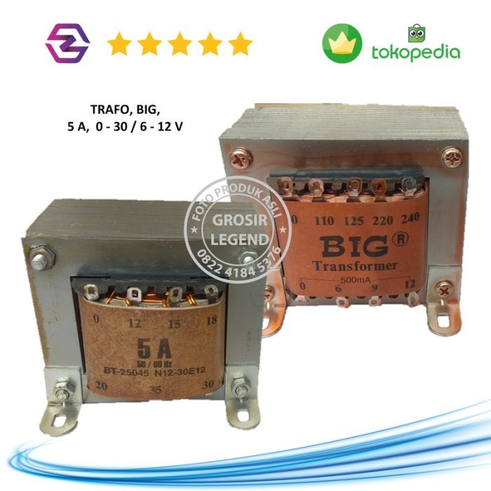 Trafo travo 5A ampere 0 - 30V non CT engkel Big murni tembaga
