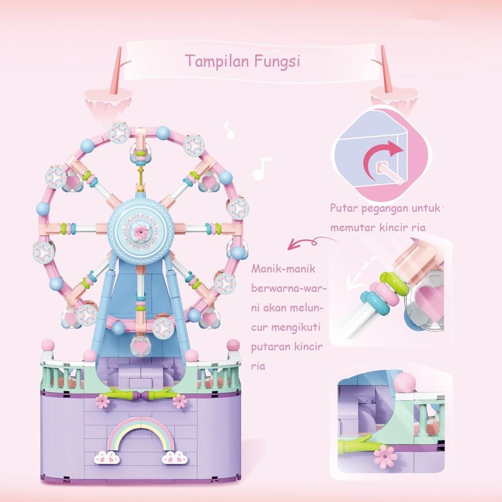 COD Mainan Balok Kotak Musik Taman Hiburan Building Block Kotak Music DIY Kincir Ria Block Music Box