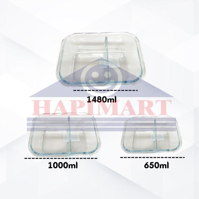 Glasslock Wadah Tempat Makanan Persegi 2 Sekat Putih Satuan Storage