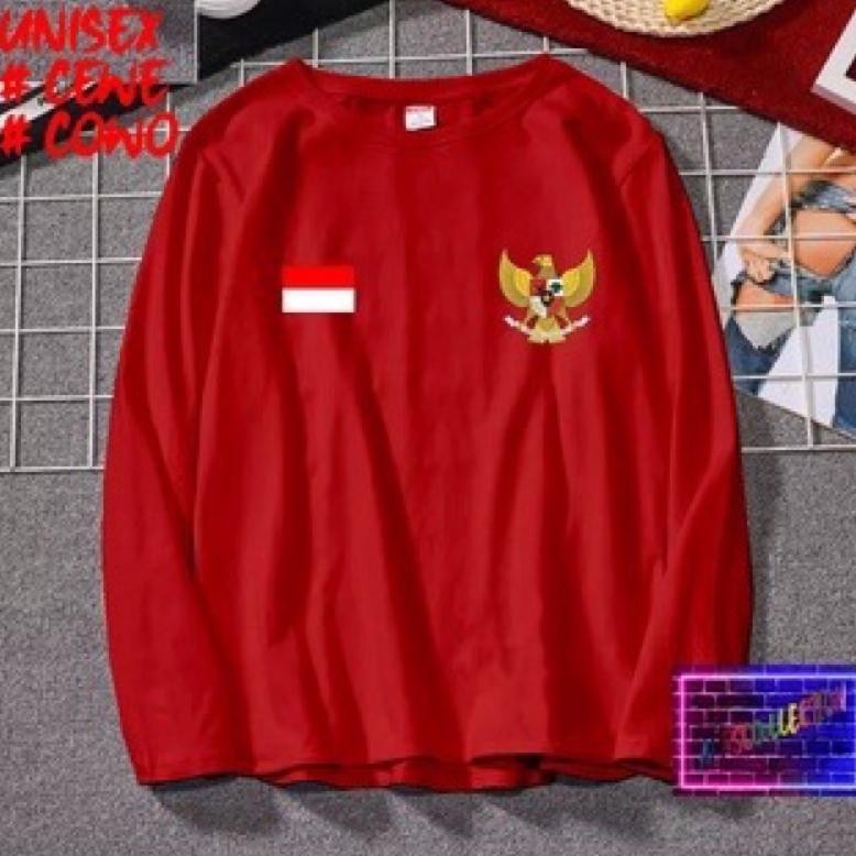 Diskon Kaos Logo Garuda + Bendera Lengan Panjang Kaos Kemerdekaan Hari Kemerdekaan 17 Agustus