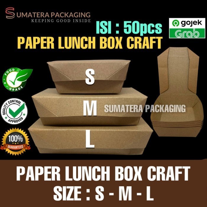Paper Lunch Box S Coklat Craft Isi 50Pcs Tebal Kotak Nasi Makan Kertas