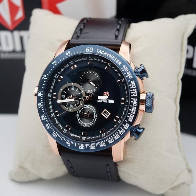 Jam Tangan Pria Expedition Original Chronograph E6372 Blue Rosegold