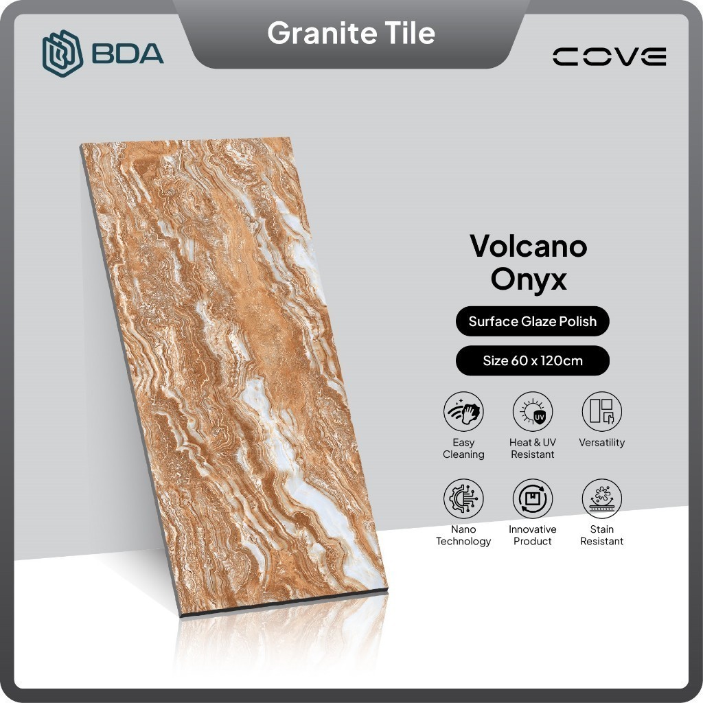 BDA Granite Tile 120X60 Keramik Granit Lantai Dinding Kamar Mandi Interior Mewah Volcano Onyx