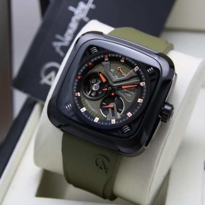 Jam Tangan Alexandre Christie Pria Original AC6577 Green Black Auto