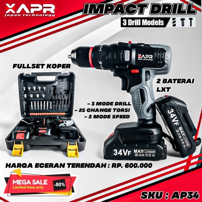 Terbaru Bor Cordles Apr Japan 34V Type Ap34 Garansi Resmi Keyless Auto Lock Promo Terlaris