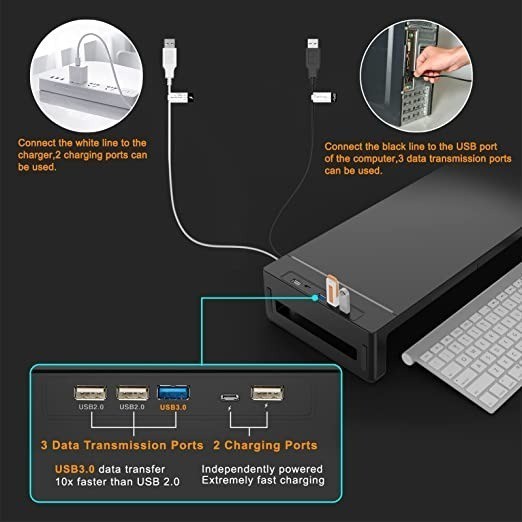 Meja Monitor Stand Aluminium Usb Port Tatakan Laci Keyboard Komputer