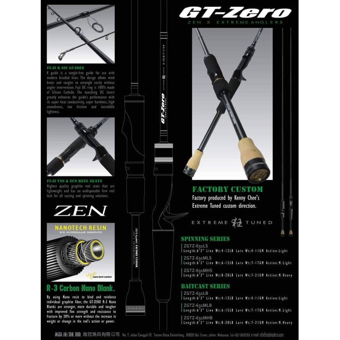 Zen GT-Zero Toray R-3 Nano Spinning Rod ZGTZ-631LS - 4-12Lb (1section)