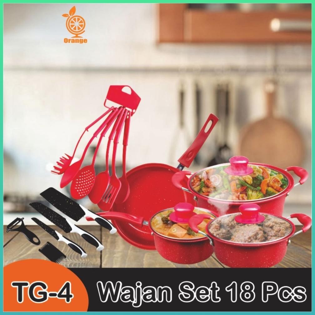 Panci 18 Set Free Spatula dan Pisau Tutup Kaca Serbaguna Anti Lengket Murah