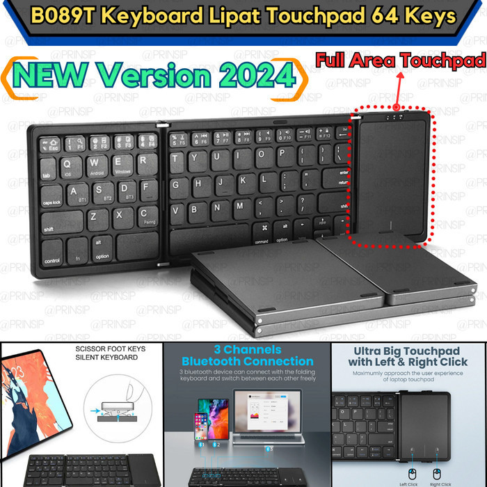 Keyboard Lipat Wireless Bluetooth, Portable Foldable Keyboard Touchpad