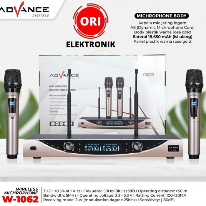 Mic Wireless Advance W-1062 High Quality, 2 Mic