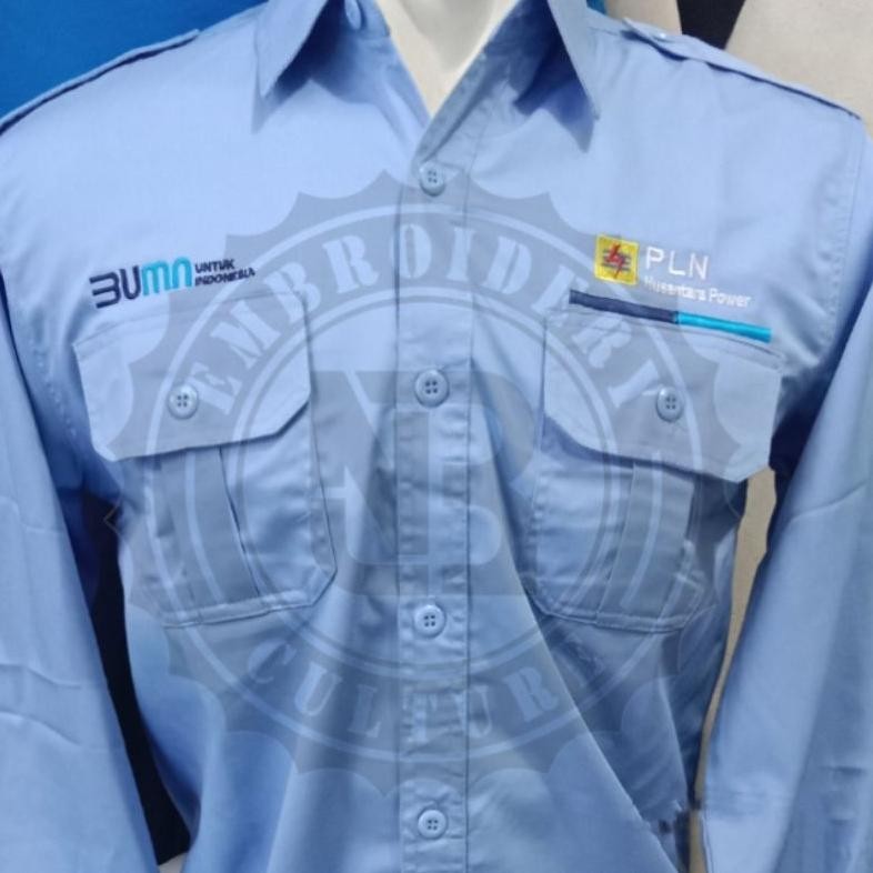 Baju Kemeja Tactical Pria Lapangan Outdoor Pln Nusantara Power Kantong Dua Pln Nusantara Power Biru 
