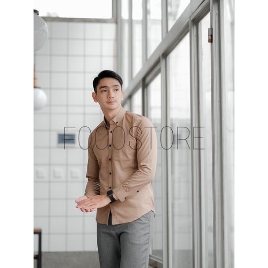 Baju Kemeja Tactical Pria Lapangan Outdoor Basic Polos Panjang Coklat Baju Kerja Proyek Wtac W Tac