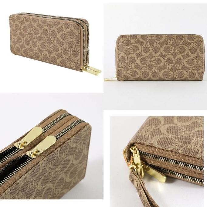 DOMPET PANJANG WANITA PREMIUM 2 RESLETING KULIT KREM MEDIVA WA447C3