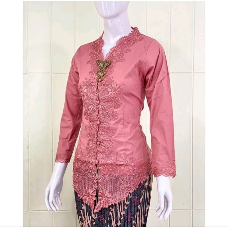 (FREE HIJAB) Kebaya Bordir model encim modern/setelan baju dan rok plisket bahan katun