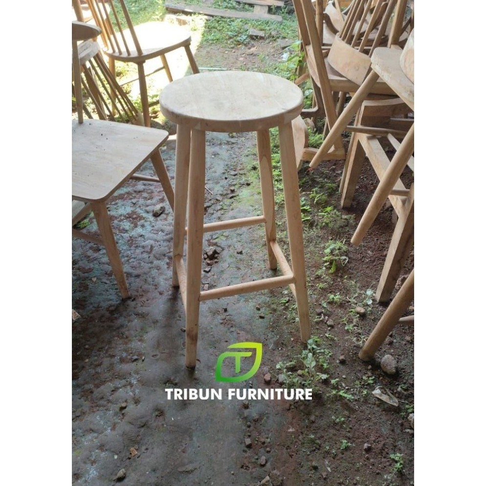 Kursi Cafe Bar Stool Bulat Kayu Jati Minimalis