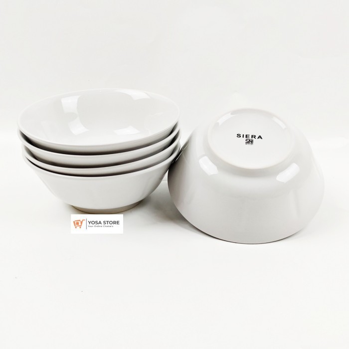 Mangkok Keramik Bakso Motif Putih Polos Jumbo 7 Inch - 6 Pcs