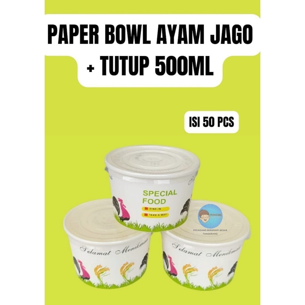 Paper Bowl 500 Ml + Tutup / Isi 50 Pcs