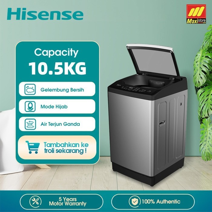 """] HISENSE WTJA1101T Mesin Cuci 1 Tabung Top Loading 10,5 KG
