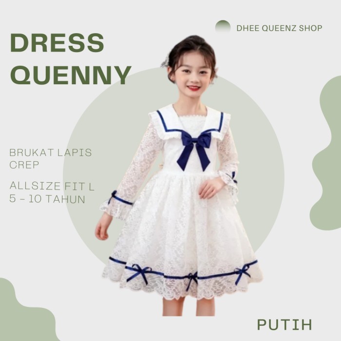 Dress Anak Perempuan Putih Gaun Pesta 6 7 8 9 Tahun Tunik Polos Queeny