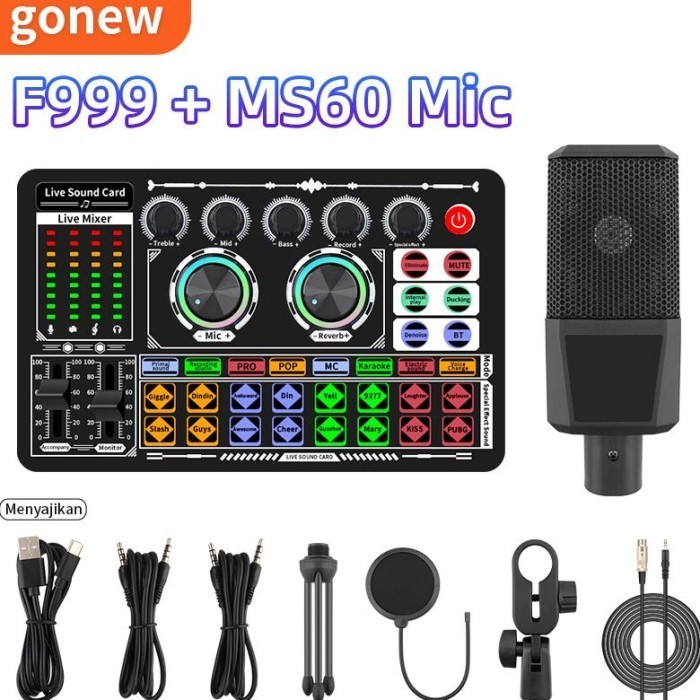 

GoSoundd F999+MS60 Microphone paket lengkap ful Audio USB Mixer