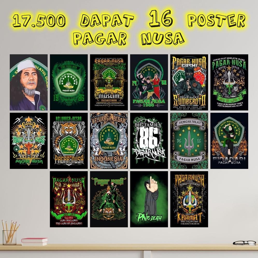 GB29 Paket 16 Poster Pagar Nusa | Lambang Logo Pagar Nusa | Banom NU | Foto Ulama Nusantara | Poster