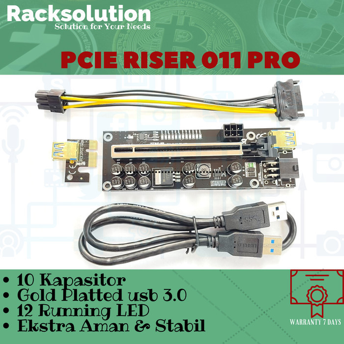Pcie Riser Card 011S Pro - For Mining Vga Gpu - 10 Kapasitor