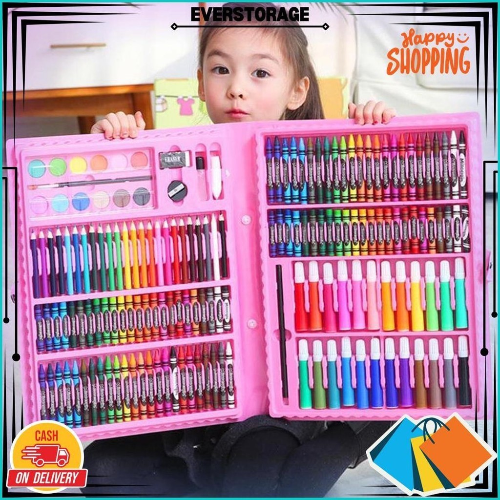 

Perlengkapan Menggambar Krayon Pensil Warna Anak Set Koper 150 In 1 Crayon Full Alat Melukis Mewarnai Set Kids Land Gratis Ongkir