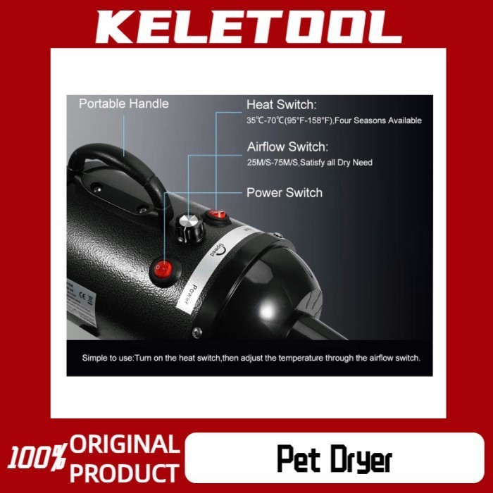 Keletool Pet Dryer Pet Blower Pet Hand Dryer Kucing Pengering Rambut
