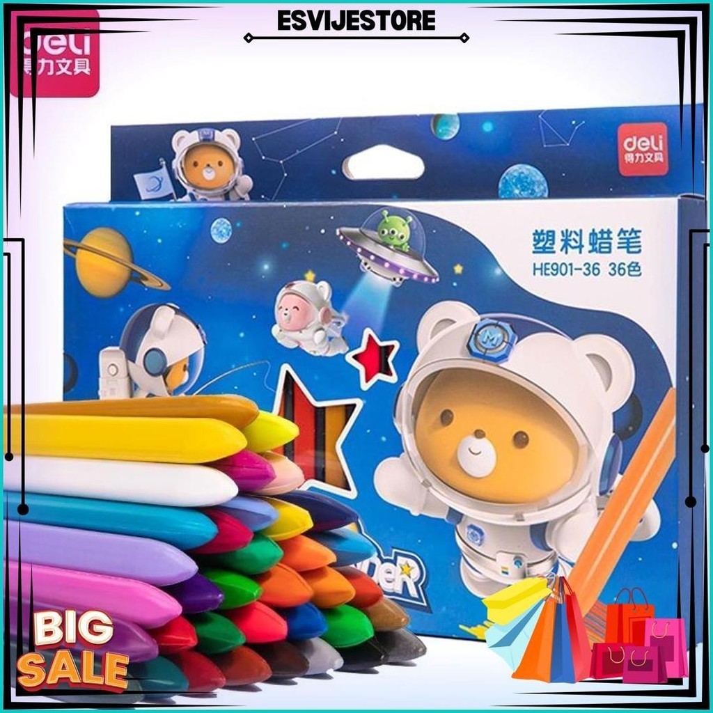 

Deli Plastic Crayon / Krayon Plastik 12/24/36 Tidak Mengotori Tangan Ergonomis Tidak Beracun He901 Sale