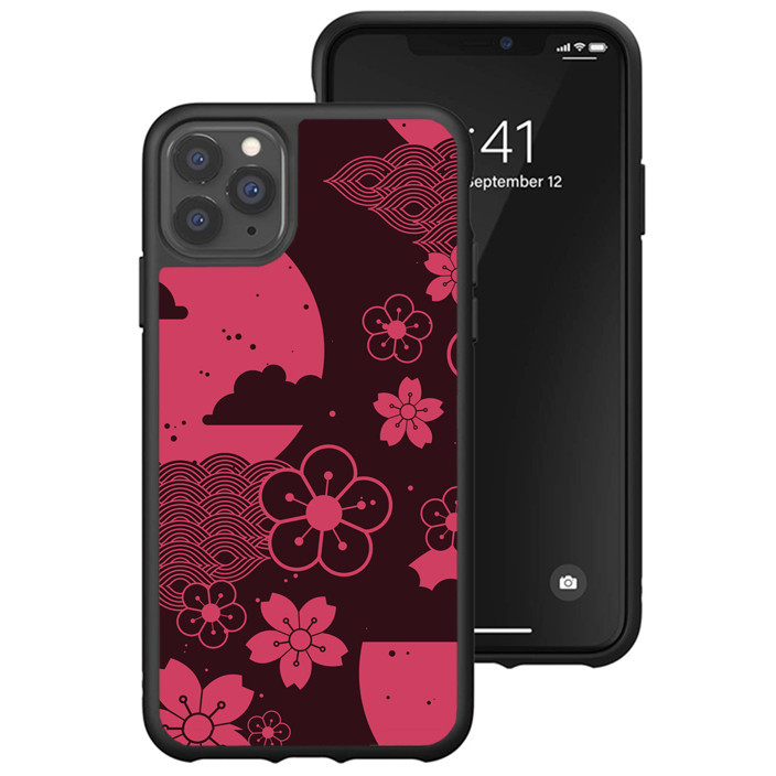 Hybrid Case iPhone 15 14 13 12 11 Pro Max Plus Mini XR Floral Moon Sakura YDH0205