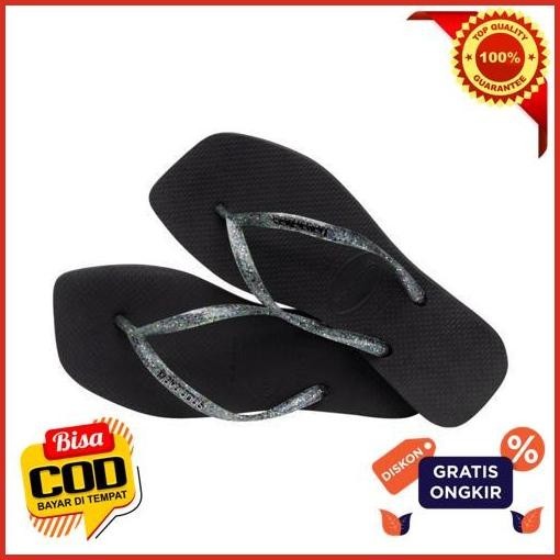 Serba Murah Havaianas Slim Square Logo Metallic 0090-Black - Sandal Wanita Limited