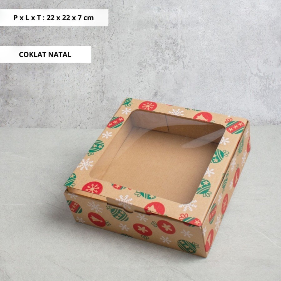 

Kardus Die Cut Cake Box Kotak Kue Coklat Natal 2 size 22 x 22 x 7 cm harga per 10pcs kotak dus unggul box packaging