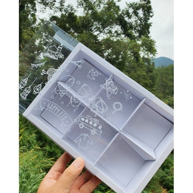 

5 pcs dus box eggtart mika motif idul fitri putih sekat 6 size 7.5 cm cake box kotak hampers packaging