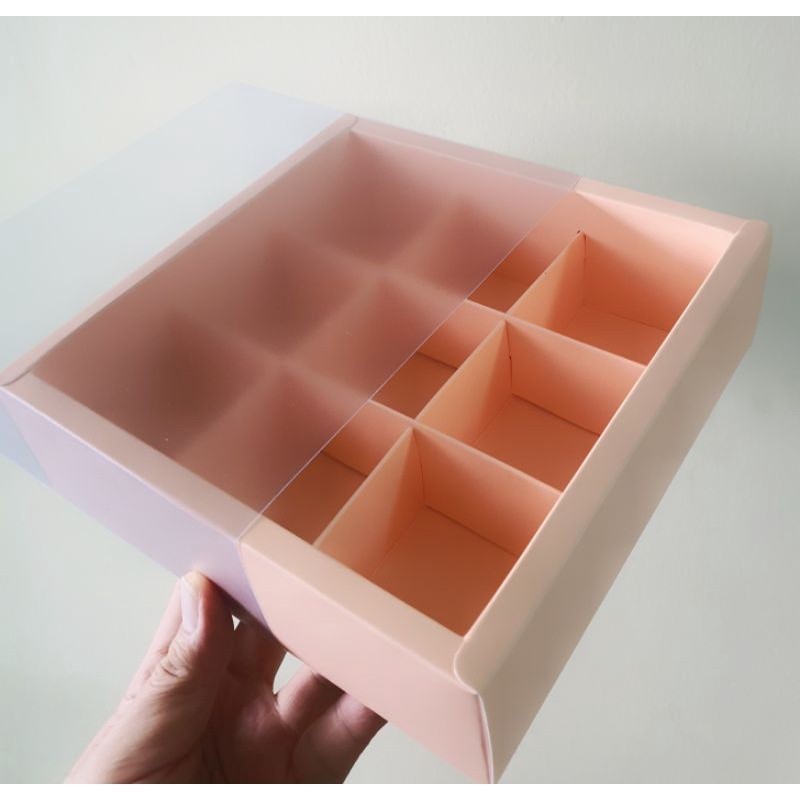 

5 pcs dus box eggtart brownies mika buram pink sekat 9 size 6 cm cake box kotak hampers packaging