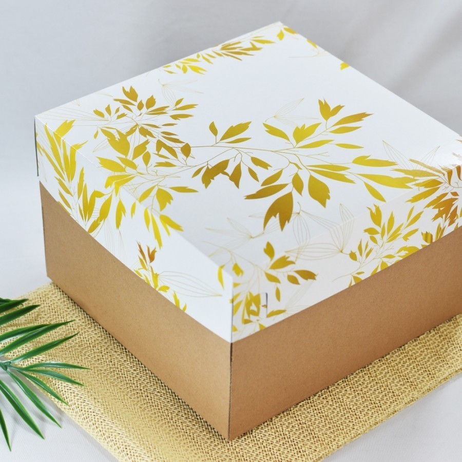 

5 pcs dus box tutup golden bambu putih alas coklat uk 25 x 25 x 18 cm box kotak hampers packaging kardus kemasan kue hantaran bolu chiffon