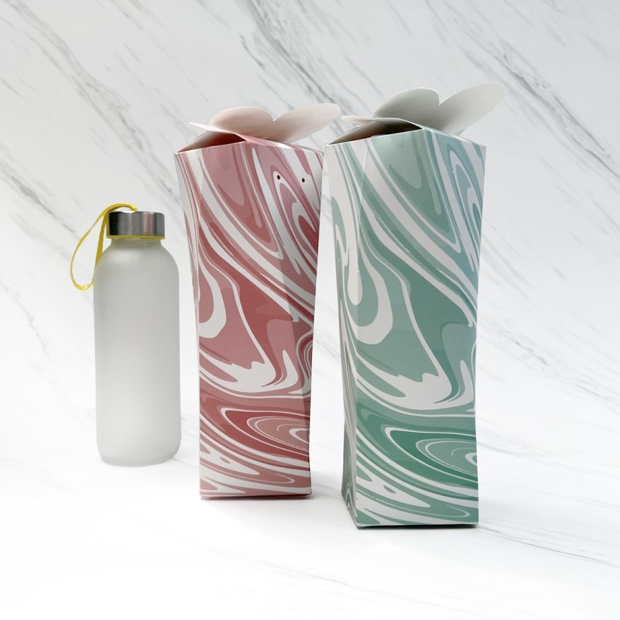 

[HARGA 10PCS] Tumbler Box clover marble pink Botol Souvenir Box Kotak Dus Botol hampers Kondangan Sovenir my bottle Ulang tahun 7x7x30cm kotak hampers packaging