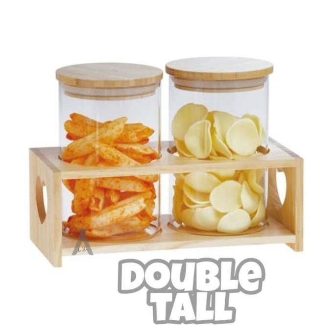 [Ready Stock] Tempat Bumbu Dapur Set Kaca Kayu Toples Nampan Wooden Glass Jar Set