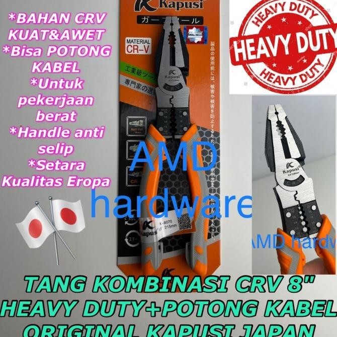 Tang Kombinasi 8 Inch + Potong Kabel Heavy Duty Original Kapusi Japan