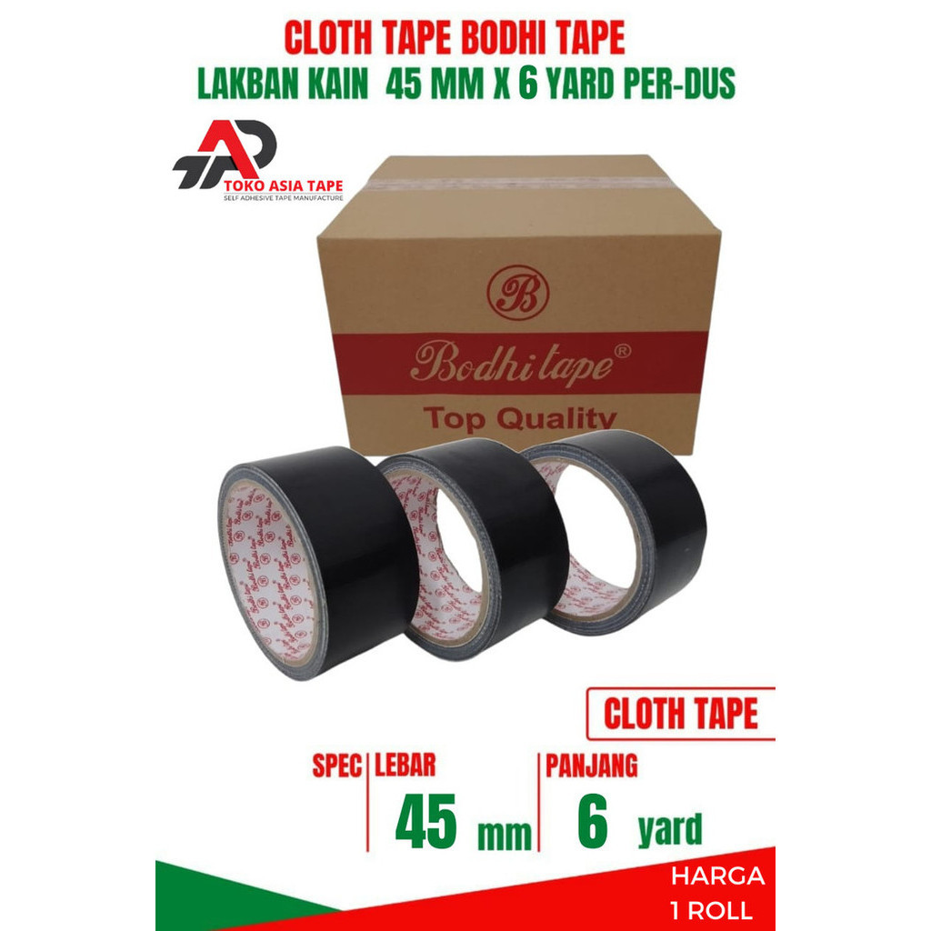 

Lakban Kain Hitam / Cloth Tape 45Mm X 6Yard Bodhi Tape 1 Dus Termurah