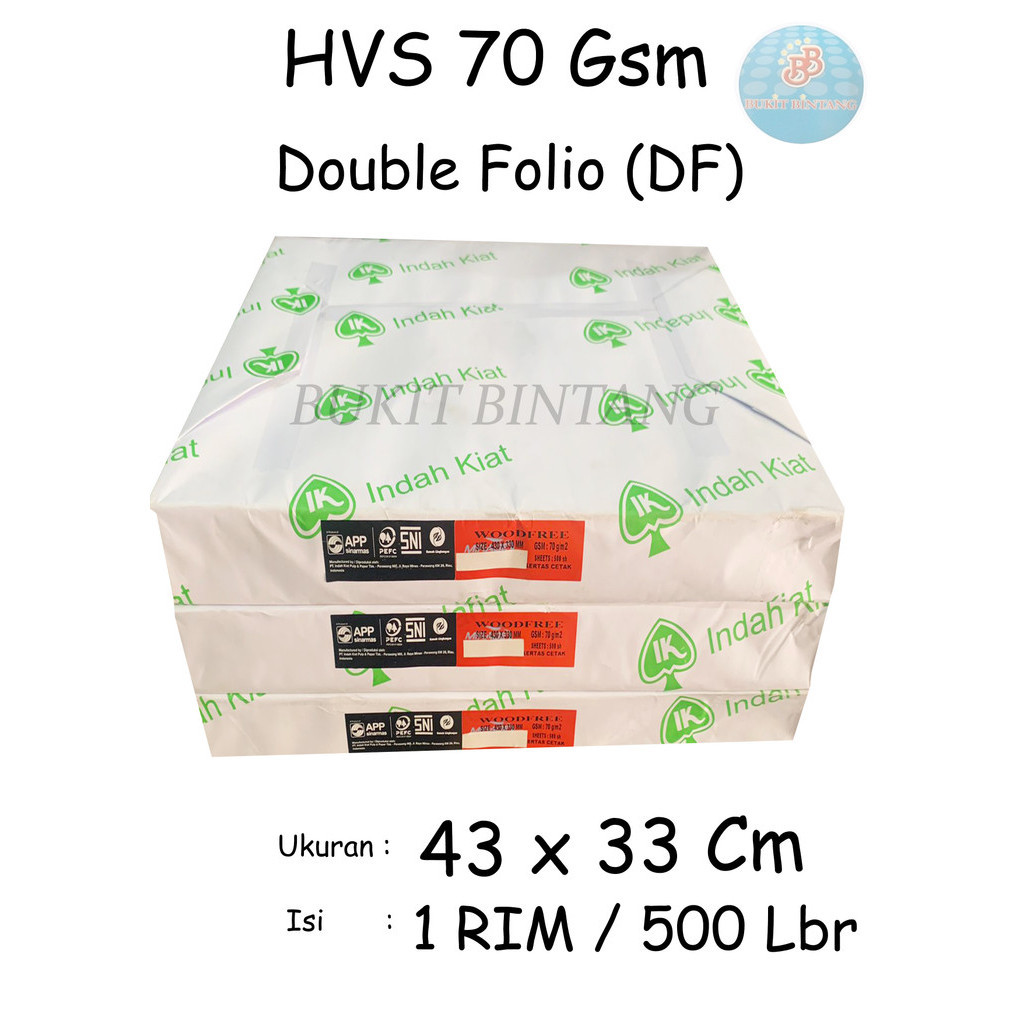 

HVS 70 Gsm Ukuran Double Folio (DF) 1 RIM isi 500 Lembar