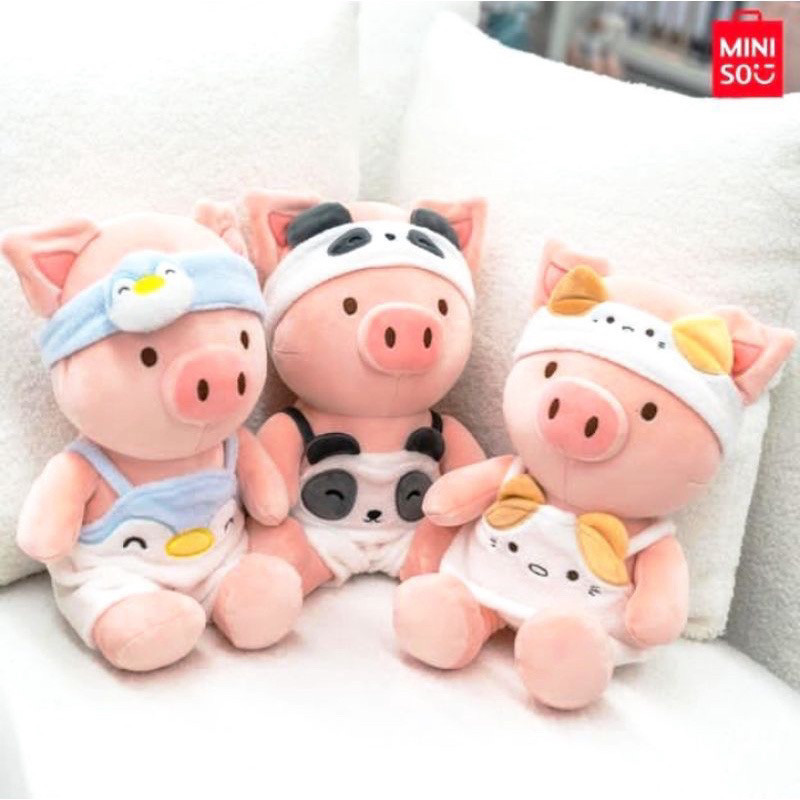 Boneka Bantal // Miniso hairband & pajamas pig plush toy / hoodie pig / boneka babi piggy piglet