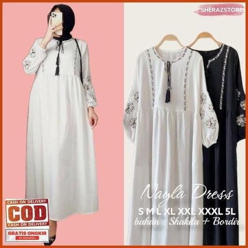 Extra Gamis Putih Hitam Bordir Nayla Jumbo Ld 92 104 110 120 130 140 Dress Pesta Kondangan Wanita Mu