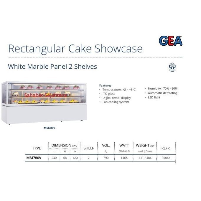 [Promo] Rectangular Cake Showcase Gea Mm780V Kabinet Pendingin