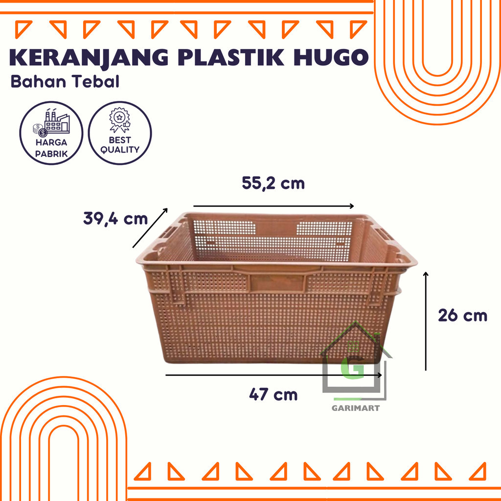 Krat Keranjang Piring Plastik Premium Tebal 45 Liter Coklat Cream